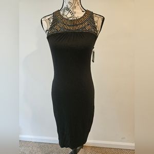 🔥NWT Black and Gold Beaded Sheeth Dress XS